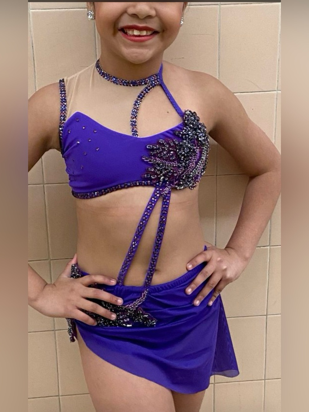 Custom Purple Beaded Two-Piece Dance costume